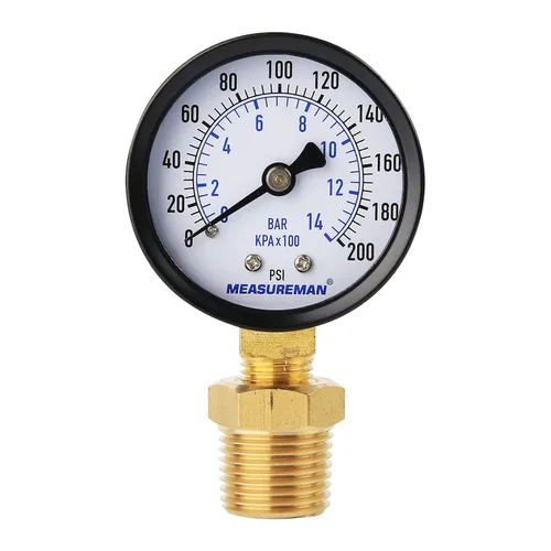 Miniatura 11 de MEASUREMAN Medidor de presión de pozo de 2 pulgadas, 0-100 psi/bar, macho NPT de 1/4 pulgadas con adaptador NPT de 1/2 pulgadas, precisión de 3-2-3%