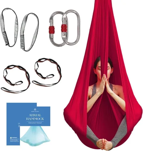 Miniatura 9 de Aerial Silk Yoga Hammock & Swing for Home, Inversion Exercises, Starter Kit for All Levels - Durable with Extension Straps, Carabiners, and Pose