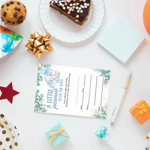 Miniatura 5 de Juego de 20 invitaciones para baby shower con sobres, con sobres, tarjetas de invitación de maní, doble cara