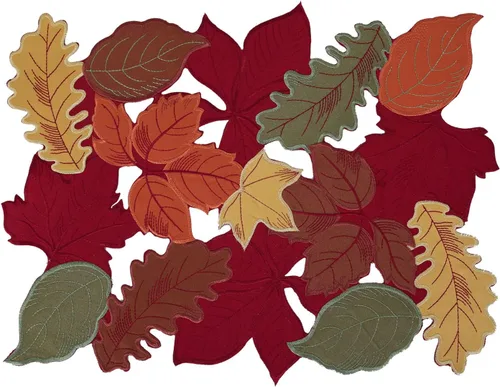 Juego de 4 manteles individuales de otoño con hojas bordadas de Acción de Gracias, decoración de mesa de arce, festivo, cosecha, apliques vívidos,