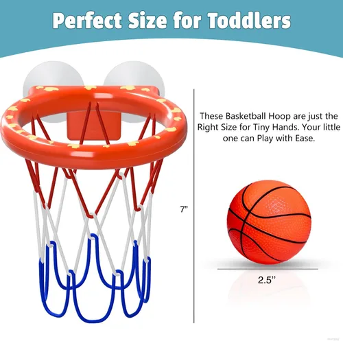 Miniatura 8 de MARPPY Juguetes de baño: aro de baloncesto para bañera para niños pequeños y niños, juguete de ducha sin moho con 4 bolas sin agujeros, divertidos