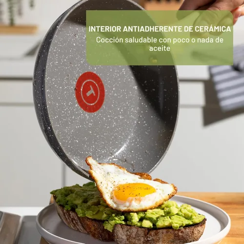 Miniatura 3 de Juegos de utensilios de cocina T-fal Revive de cerámica, juego de ollas y sartenes antiadherentes, (12 piezas), recubierto de cerámica Gris Stone
