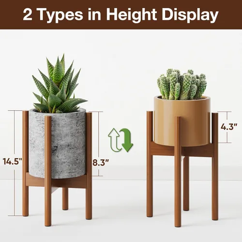 Miniatura 5 de Soporte ajustable para plantas (de 8 a 12 pulgadas), soporte de bambú moderno de mediados de siglo para plantas (15 pulgadas de altura), soporte