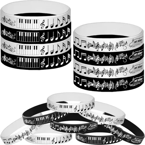 24 pulseras de silicona con notas de piano - Coro/recuerdos de fiesta musical/premio de música/decoraciones de fiesta de dulces de música,