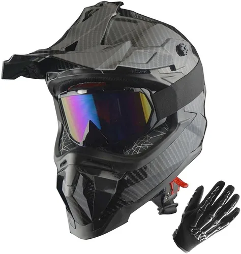 Miniatura 14 de 1Storm - Casco de motocross para adulto ATV Dirt Bike BMX MX Downhill Mountain Helmet estilo pista JH601; conjunto de casco rosa dinosaurio + gafas