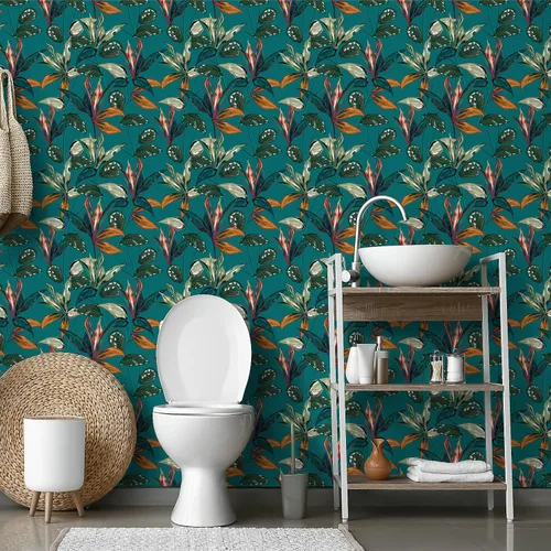 Miniatura 6 de VaryPaper Papel tapiz exótico tropical de 17.7 x 78.7 pulgadas, para pegar y pelar, papel tapiz de hojas azul verde azulado, papel de contacto