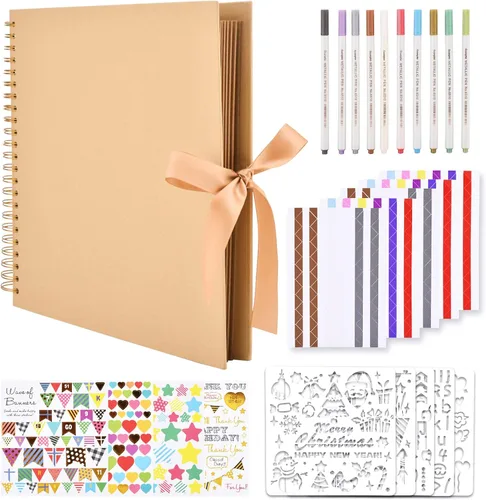 GOTIDEAL Álbum de recortes de 12 x 12 pulgadas con 10 marcadores metálicos, álbum de fotos de 80 páginas de papel para manualidades para bodas y