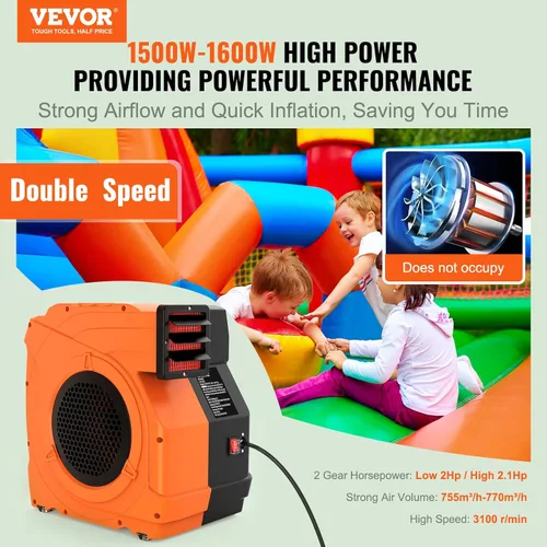 Miniatura 2 de VEVOR Inflatable Blower, Electric Air Blower, Bounce House Blowing Pump, Commercial Corded Fan Pump for Castle Wate Slides Water Slide Bouncy Castle