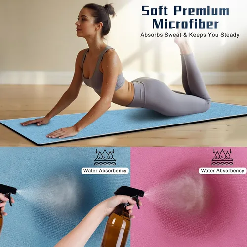 Miniatura 3 de Toalla de yoga caliente antideslizante, paquete de 2 toallas de yoga gruesas y suaves, absorbentes del sudor, con punto de agarre, 72 x 26 pulgadas