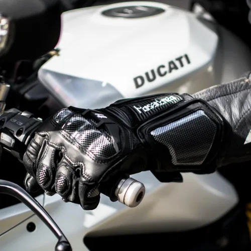 Miniatura 4 de Harssidanzar Guantes de cuero para motocicleta para hombres y mujeres, Powersports KM045 de fibra de carbono con protección de nudillos