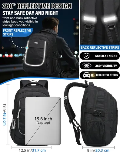 Miniatura 4 de ProEtrade Mochila para universidad, viajes, negocios, senderismo, apta para laptop de hasta 15.6 pulgadas, Negro, 15,6 pulg., Mochilas Daypack