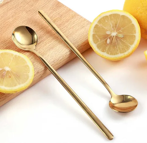 Miniatura 6 de 4 piezas de cucharas de café/té de 17 cm con mango largo, doradas, para té helado, espresso, cucharas largas de acero inoxidable para remover