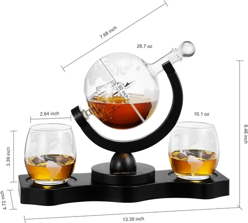 Miniatura 9 de Juego de decantador de whisky con globo giratorio y 2 vasos para whisky grabados - Regalos para hombres, papá, aniversario, cumpleaños, inauguración