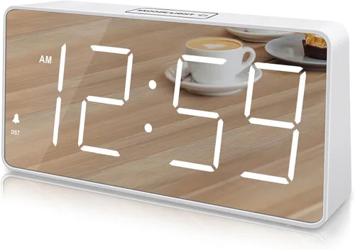 Miniatura 10 de Peakeep Reloj digital, reloj despertador alimentado por batería para dormitorios, esfera de espejo, números grandes, 6 atenuadores para personas