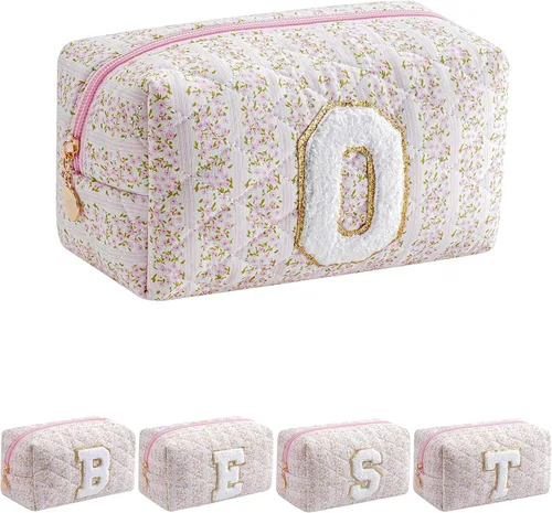 Miniatura 10 de Bolsa de maquillaje alfabética JOVAKIT, bolsa de cosméticos para mujeres, regalos de Navidad para niñas de 6 a 18 años, neceser de viaje con flores