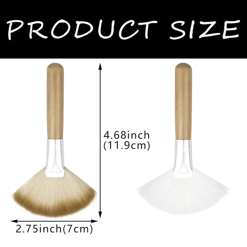 Miniatura 2 de Paquete de 4 cepillos de abanico para mujer, cepillo de cerdas suaves para resaltar la cara, cepillo para rubor con mango largo, cepillos