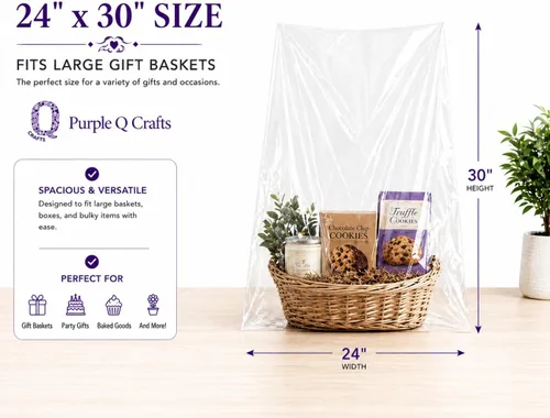Miniatura 2 de Bolsas de celofán transparente para canastas de Purple Q Crafts, paquete de 20 unidades, envoltura grande de celofán transparente para canastas