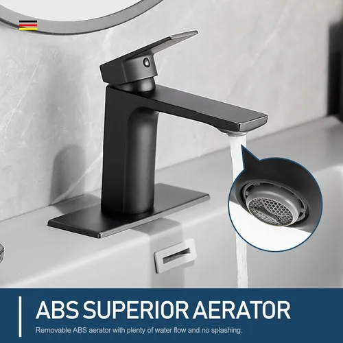 Miniatura 2 de GENBONS Grifos de baño negros de 1 agujero, grifo de lavabo de baño de una sola manija con drenaje emergente y placa de cubierta de fregadero de 3