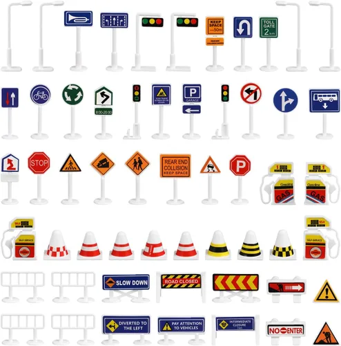 Juego de 56 señales de tráfico de calles de carretera, mini luces de tráfico eléctricas, juguete para jugar (tamaño mini)