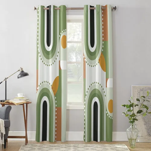 Miniatura 4 de Curtains Panels for Living Room Mid-Century Modern Art Geometric Abstract Green Window Curtains Light Filtering Grommet Top Drapes for Bedroom