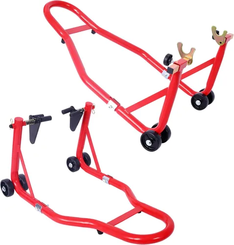 Miniatura 16 de Soporte para rueda delantera y trasera de motocicleta (850 lb), soporte de elevación de brazo oscilante, color negro, U+L