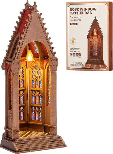 Rolife Rompecabezas de madera 3D, modelo de arquitectura de catedral de geometría con luces LED, kit de construcción de manualidades para adultos,
