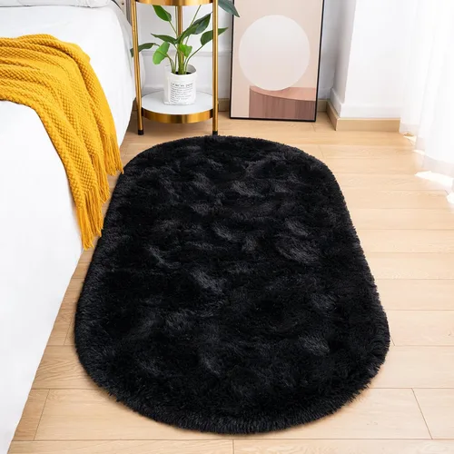 Miniatura 9 de Goideal Alfombra Esponjosa para Dormitorio, Alfombras de Área Ovaladas Pequeñas, Alfombra Shag de Cabecera Azul Marino Claro para Habitación