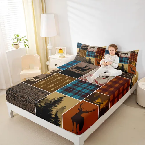 Miniatura 12 de Erosebridal Sábana bajera con temática de pesca, juego de ropa de cama rústica de granja tamaño individual para niños, adolescentes y adultos, ropa