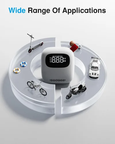 Miniatura 9 de Mini bomba de aire, inflador de neumáticos portátil de 150 PSI con medidor de presión digital, compatible con válvulas Presta y Schrader