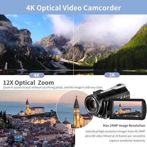 Miniatura 3 de ORDRO Videocámara 4K AC5 Plus Videocámara de transmisión en vivo, cámara óptica de vlog 12X para YouTube, pantalla giratoria de 3.1 pulgadas, cámara