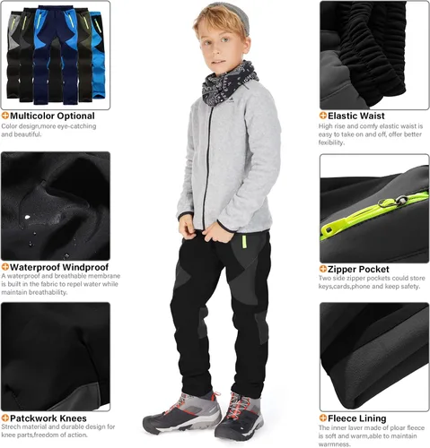 Miniatura 4 de Pantalones de esquí de nieve para niños, senderismo, niños, niñas, impermeables, resistentes al viento, forro polar cálido y aislado