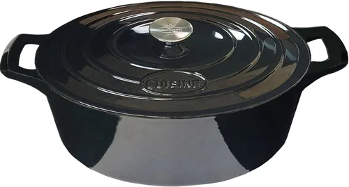 La Cuisine 6240MB - Cacerola ovalada de hierro fundido esmaltado para horno holandés, 6.75 cuartos de galón, 13.0 x 9.8 x 6.3 in, interior esmaltado