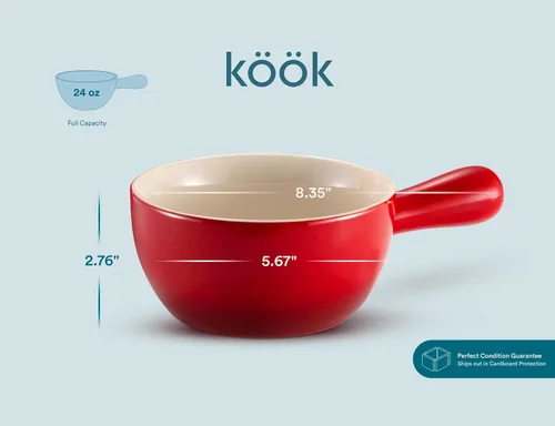 Miniatura 6 de Kook Cuencos de sopa de cebolla francesa, cuencos de cerámica apilables con asas, aptos para horno, microondas y lavavajillas, para cereales, sopas