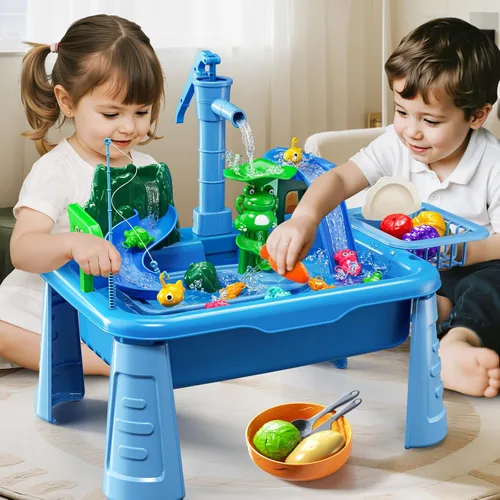 Miniatura 5 de Mesa de Agua para Niños Pequeños 1-3 - Fregadero de Juego para Niños con Bomba y Agua Corriente, Mesa de Agua para Niños de 4-8 Años