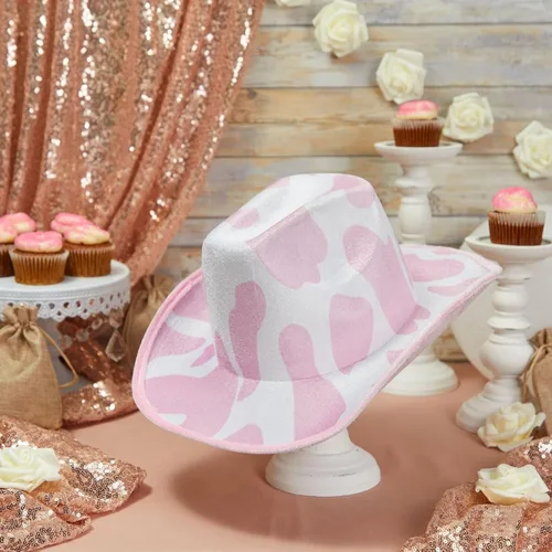 Miniatura 5 de Zodaca Sombreros de vaquero para mujeres y hombres, talla única, sombrero de vaquera con estampado de vaca rosa, espuma EVA suave y terciopelo