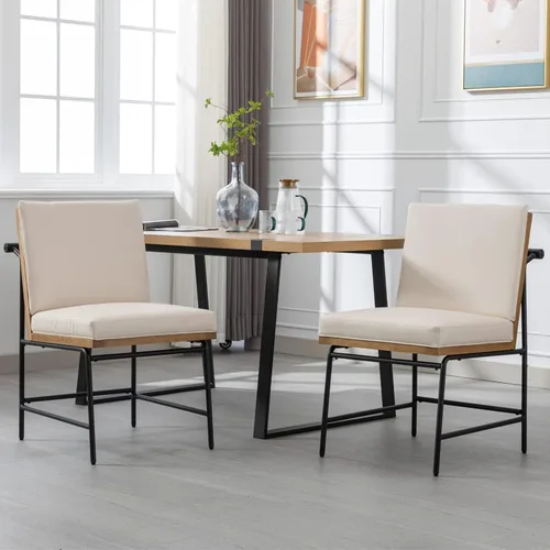 Ya-Home Juego de 2 sillas de comedor modernas, cómodas sillas laterales de piel sintética sin brazos con respaldo tapizado de madera, patas de metal