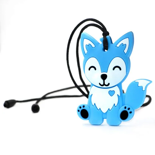 Miniatura 3 de Collares sensoriales masticables para niños, niños y niñas, paquete de 2 juguetes masticables de silicona de zorro para autismo, TDAH, SPD, juguete