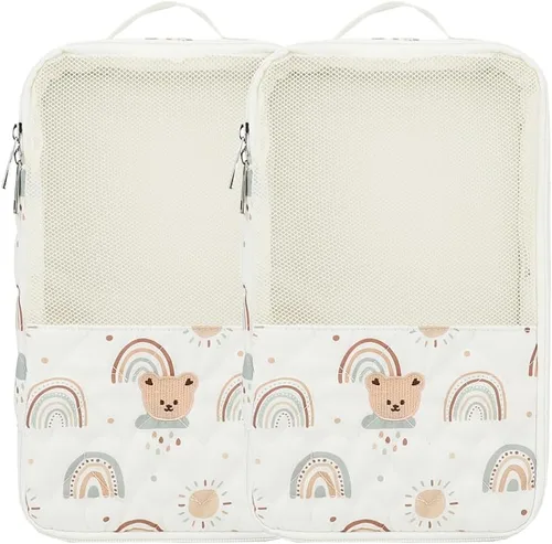 Miniatura 8 de Bolsas organizadoras para pañales para bebé, paquete de 2 bolsas impermeables para colgar pañales, bolsa de malla de oso de conejo, reutilizable