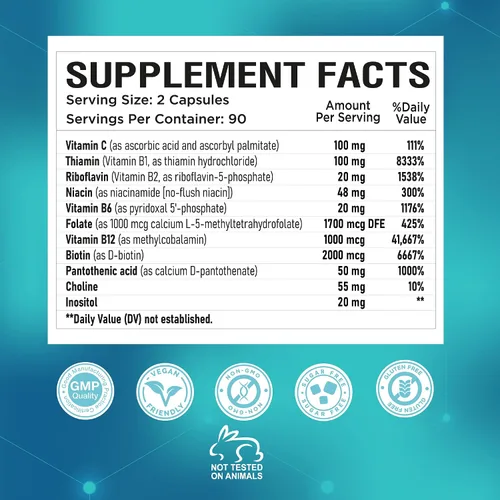 Miniatura 7 de NutraPep Vitaminas del complejo B metilado – Complejo multivitamínico completo de metilo B con bioactivo B9 5-MTHF B6 B12 – Suplemento de apoyo