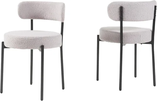 Miniatura 9 de Panana Sillas de comedor modernas, sillas de comedor redondas tapizadas de mediados de siglo con patas de metal negro (4, gris)