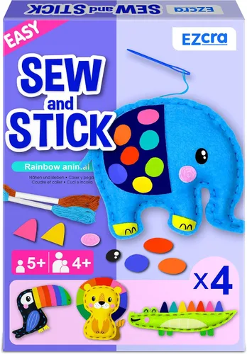 Miniatura 10 de EZCRA Kit de costura Bear & Animal para niños de 4 a 8 años, proyectos de manualidades de fieltro sin ensuciar, 4 artes y manualidades fáciles