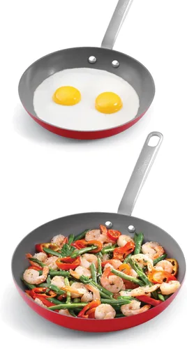 Guy Fieri's Flavortown Juego de utensilios de cocina de cerámica de 2 piezas, sartenes antiadherentes de 10 y 12 pulgadas, utensilios de cocina