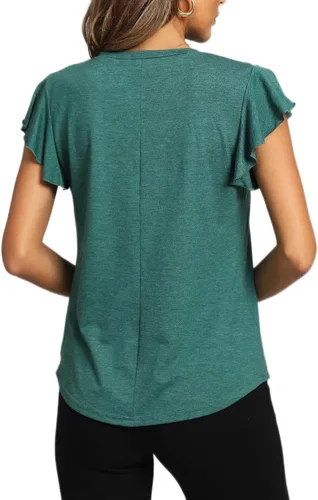 Miniatura 2 de LYANER Blusa casual con volantes y cuello en V para mujer