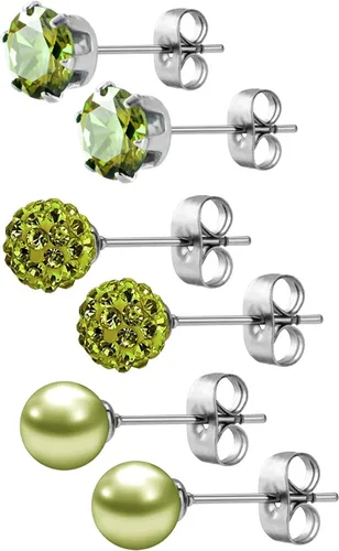 Miniatura 44 de JewelrieShop - Juego de aretes de tuerca de acero inoxidable con circonitas cúbicas y perlas de imitación, 3 pares de 0.236 in