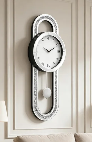 SHYFOY Reloj de pared decorativo, reloj de péndulo con espejo de 31.5 pulgadas, reloj de pared grande silencioso de lujo con diamante triturado y