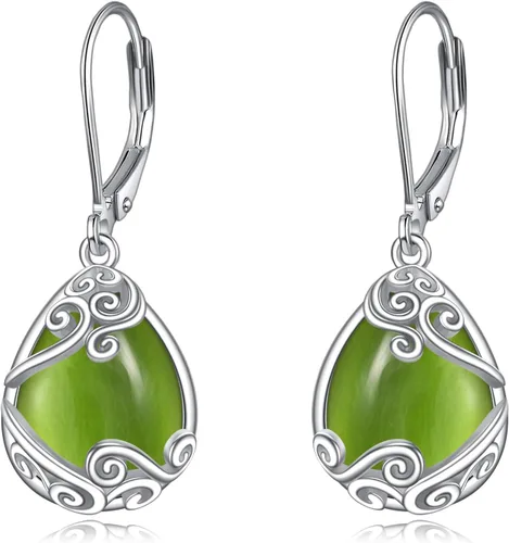 Miniatura 270 de Aretes colgantes con forma de lágrima de filigrana de piedra lunar de plata de ley 925 con cierre de palanca para mujer, regalos de joyería