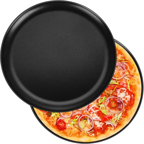 Miniatura 9 de P&P CHEF Juego de 2 moldes para pizza, bandeja de pizza de acero inoxidable, plato redondo para pizza de pastel, galletas, pasteles, no tóxicos