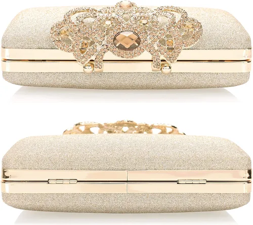 Miniatura 5 de Dexmay - Bolso de mano con diamantes de imitación con cierre de corona de cristal, bolso de noche formal para mujer