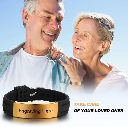 Miniatura 12 de OPALSTOCK Pulseras médicas personalizadas de silicona ajustable para identificación de emergencias, grabado gratuito, 9 pulgadas, resistente al