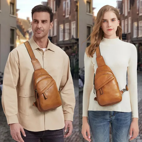 Miniatura 7 de Bolso de cuero genuino para hombres y mujeres, mochila de cuero vintage, bolso cruzado de hombro a la moda